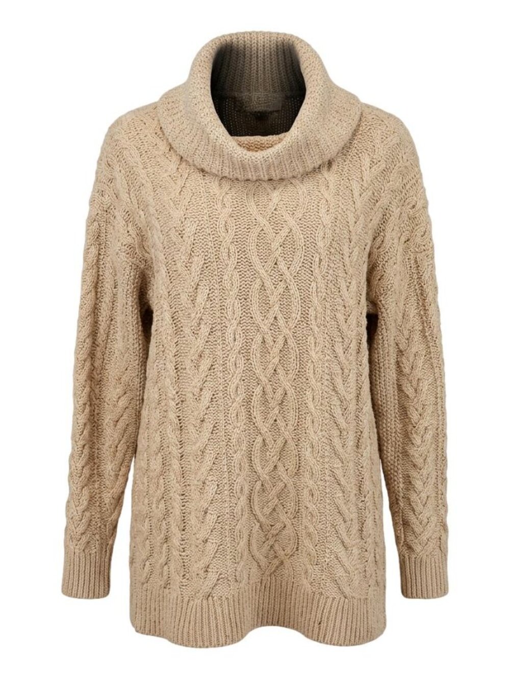 Lauren Ralph Lauren Oatmeal Cable Knit Cowl Neck Soft Fisherman Sweater XL